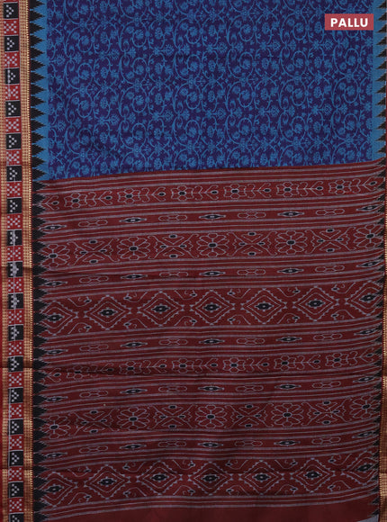 Muslin cotton saree navy blue and maroon with allover prints and woven border