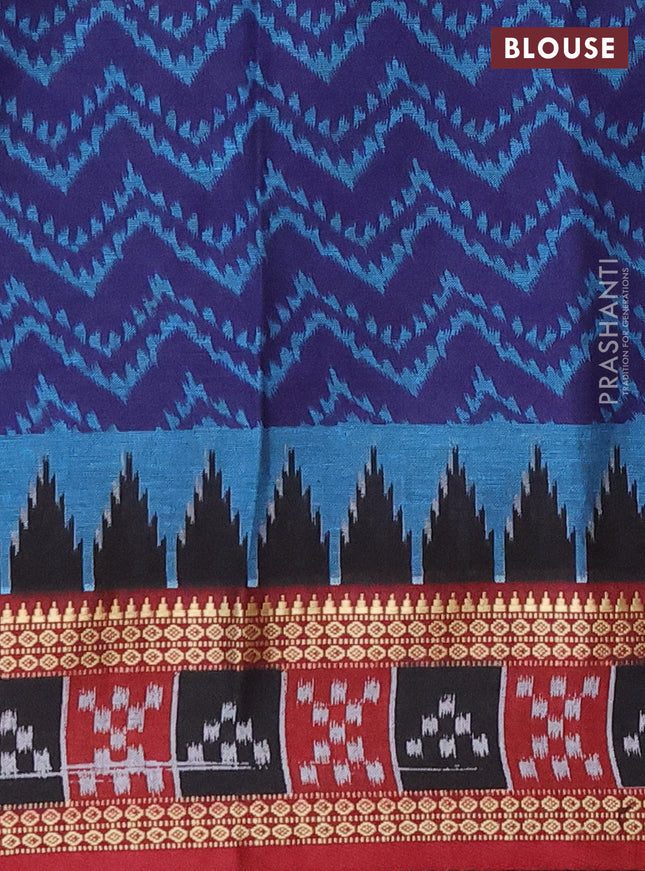 Muslin cotton saree navy blue and maroon with allover prints and woven border