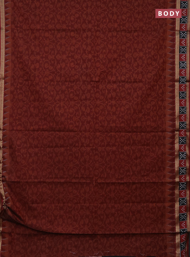 Muslin cotton saree maroon with allover prints and woven border