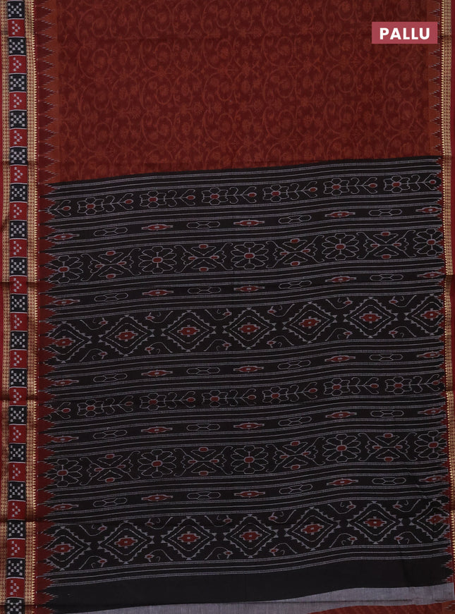 Muslin cotton saree maroon with allover prints and woven border