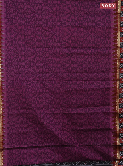 Muslin cotton saree deep purple and maroon with allover prints and woven border