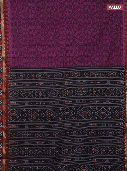 Muslin cotton saree deep purple and maroon with allover prints and woven border