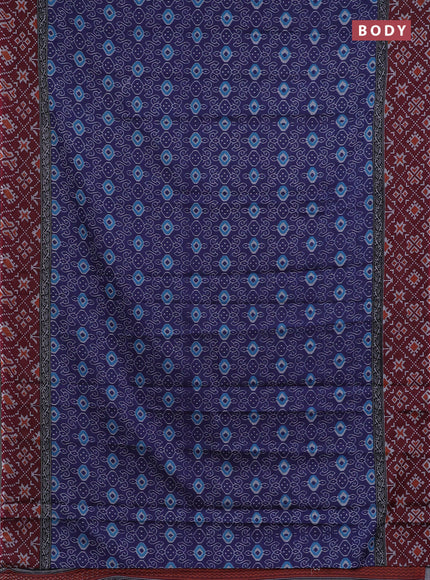 Muslin cotton saree navy blue and maroon with allover prints and woven border