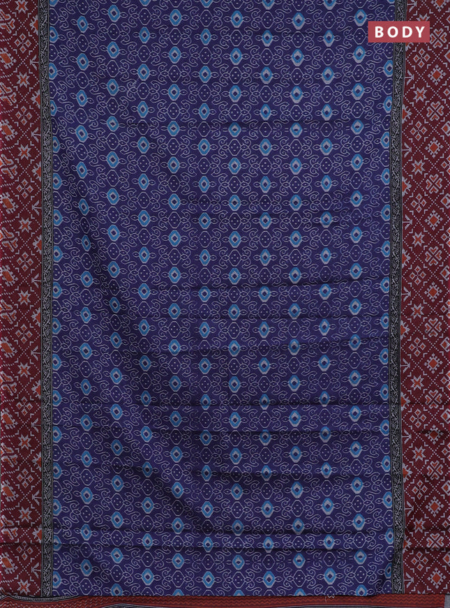 Muslin cotton saree navy blue and maroon with allover prints and woven border