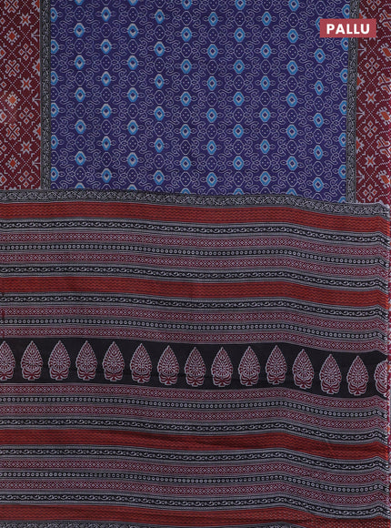 Muslin cotton saree navy blue and maroon with allover prints and woven border