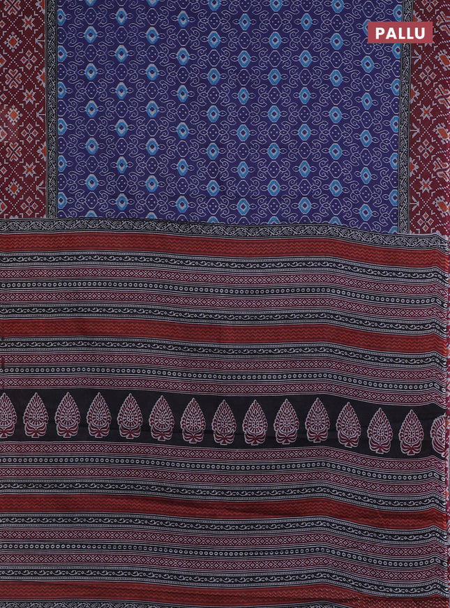 Muslin cotton saree navy blue and maroon with allover prints and woven border