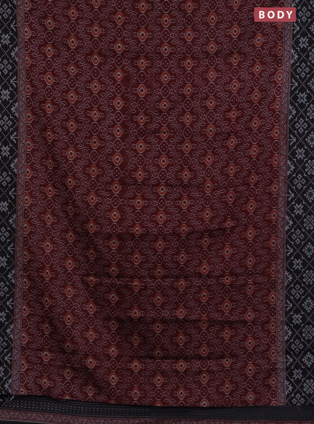 Muslin cotton saree maroon and black with allover prints and woven border