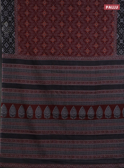 Muslin cotton saree maroon and black with allover prints and woven border