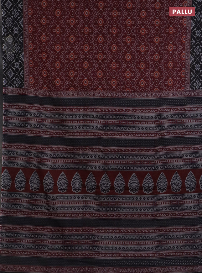 Muslin cotton saree maroon and black with allover prints and woven border