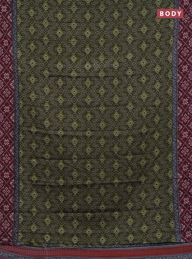 Muslin cotton saree sap green and maroon with allover prints and woven border