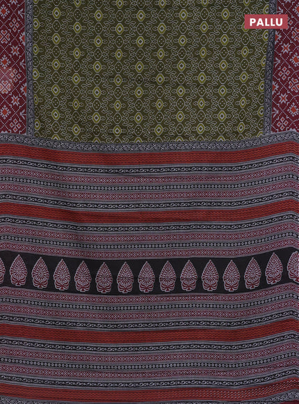 Muslin cotton saree sap green and maroon with allover prints and woven border