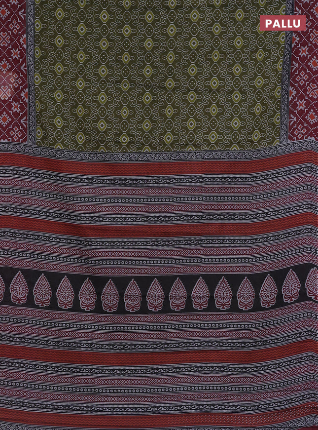 Muslin cotton saree sap green and maroon with allover prints and woven border