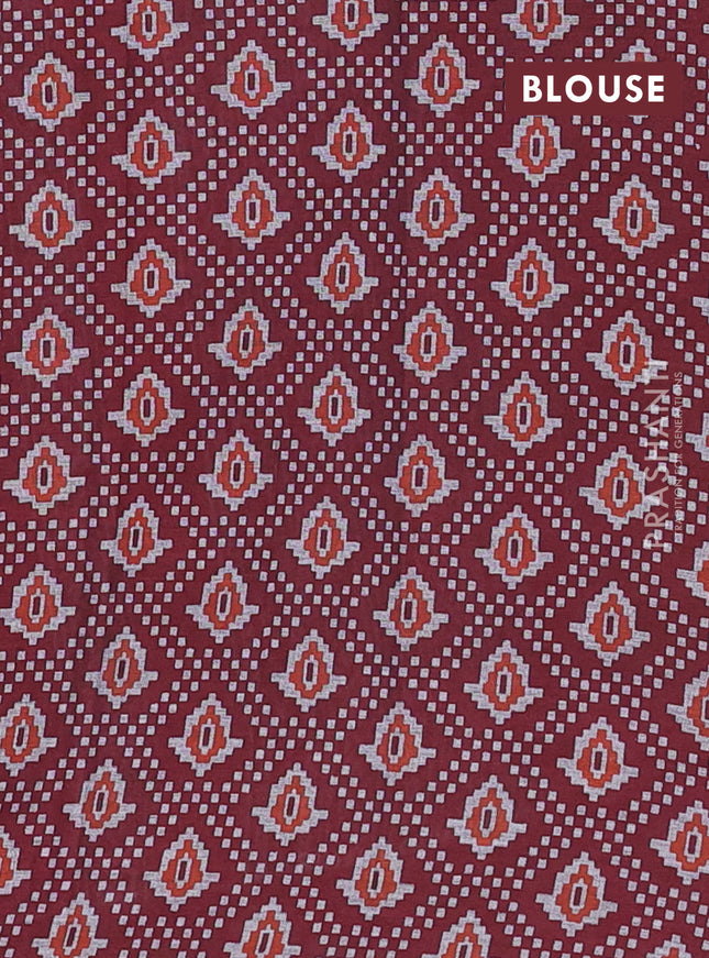 Muslin cotton saree sap green and maroon with allover prints and woven border