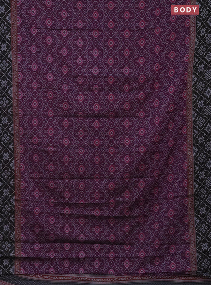 Muslin cotton saree deep purple and black with allover prints and woven border