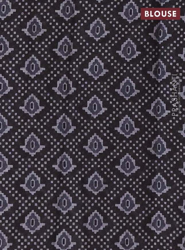 Muslin cotton saree deep purple and black with allover prints and woven border