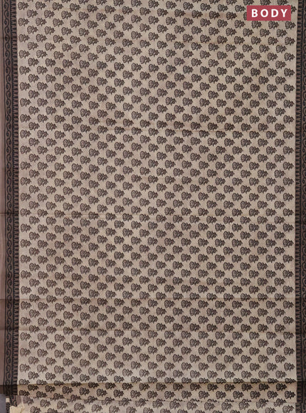 Muslin cotton saree beige and grey with floral butta prints and printed border