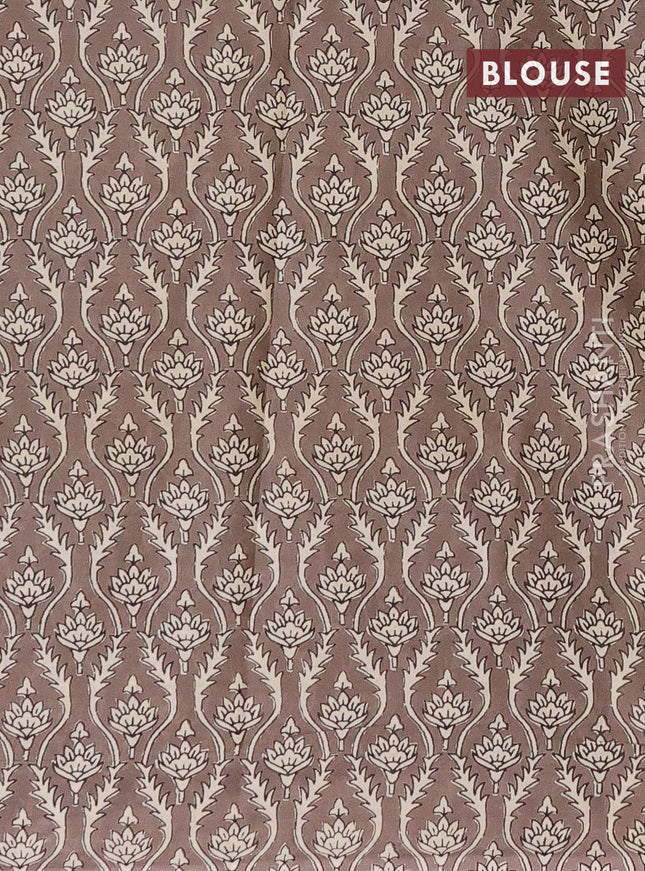 Muslin cotton saree beige and grey with floral butta prints and printed border