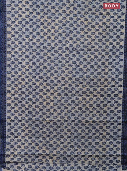 Muslin cotton saree bluish grey and blue with floral butta prints and printed border