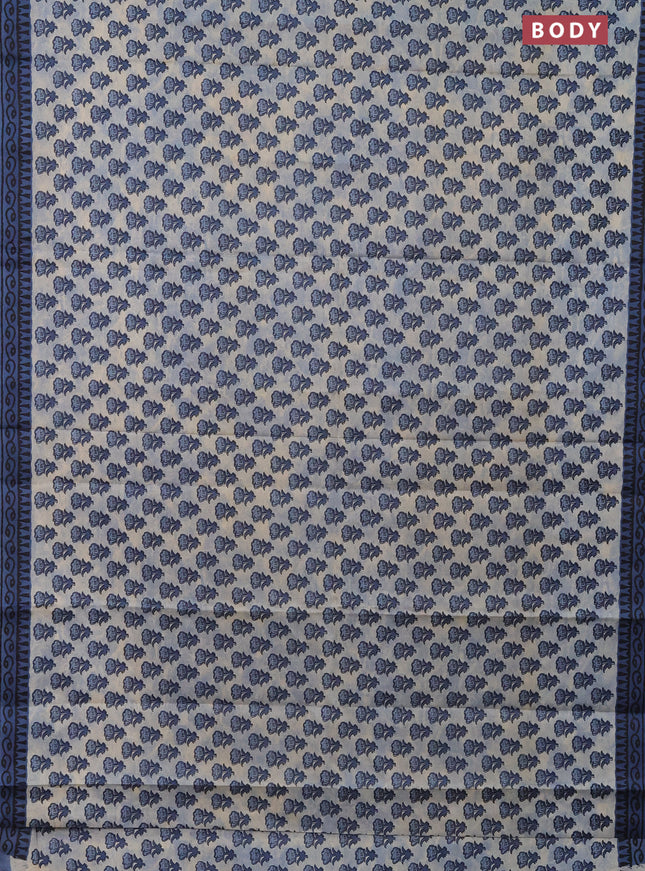 Muslin cotton saree bluish grey and blue with floral butta prints and printed border