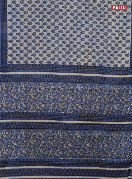Muslin cotton saree bluish grey and blue with floral butta prints and printed border