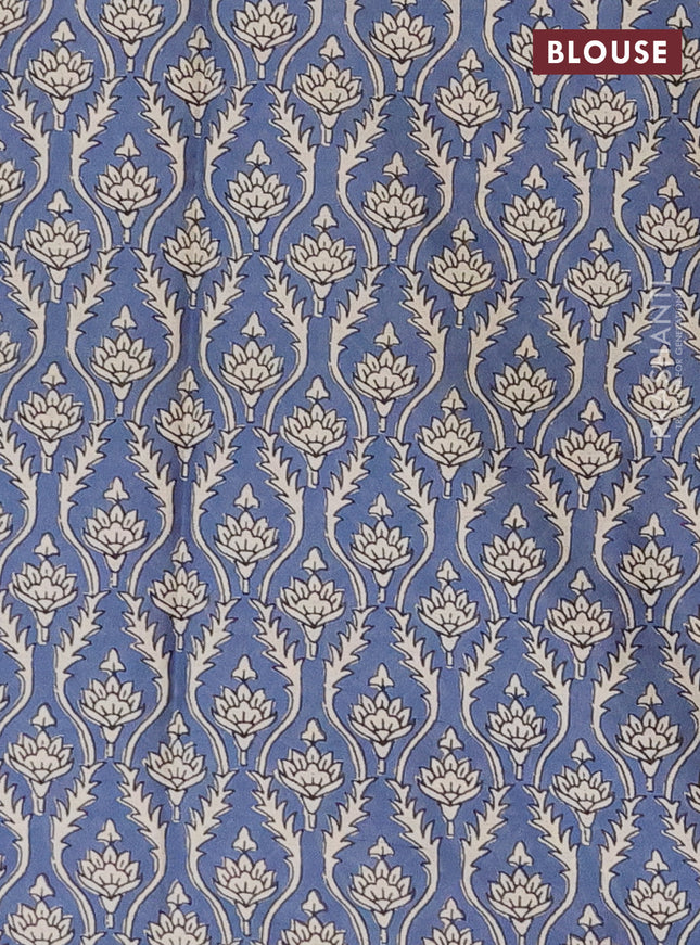 Muslin cotton saree bluish grey and blue with floral butta prints and printed border