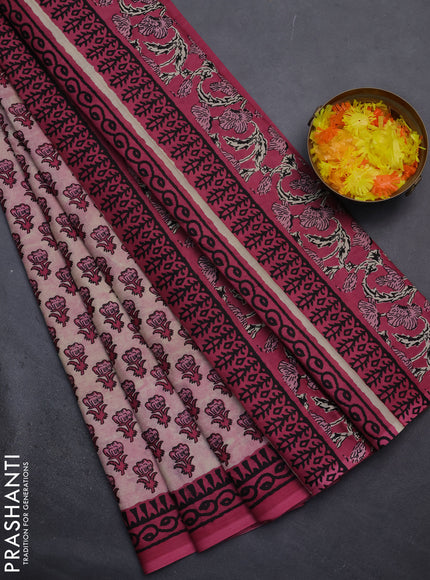 Muslin cotton saree pastel pink and pink with floral butta prints and printed border