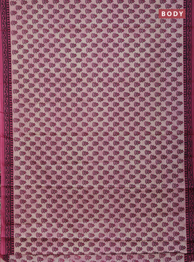 Muslin cotton saree pastel pink and pink with floral butta prints and printed border