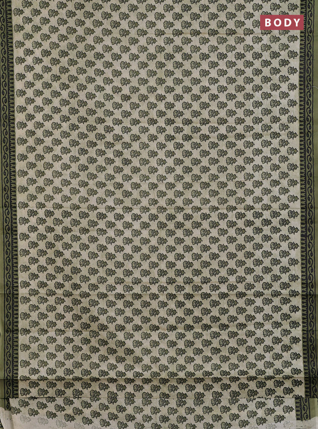 Muslin cotton saree elaichi green and pastel green with floral butta prints and printed border