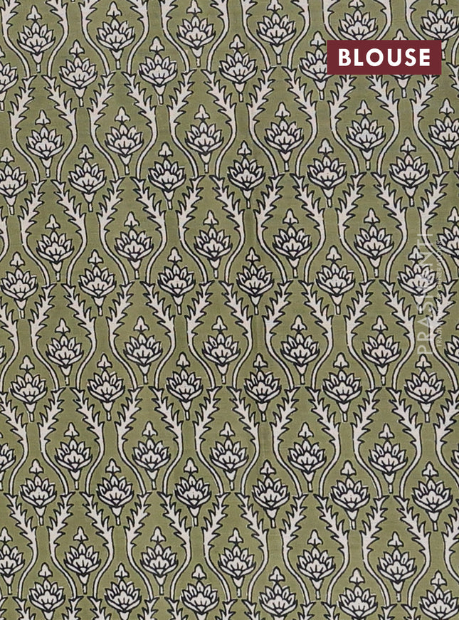 Muslin cotton saree elaichi green and pastel green with floral butta prints and printed border