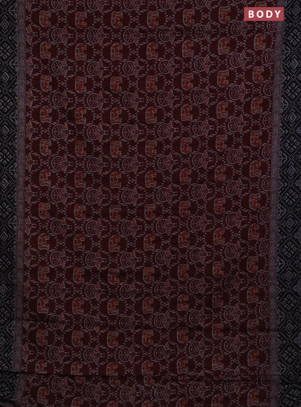 Muslin cotton saree maroon and black with allover prints and printed border