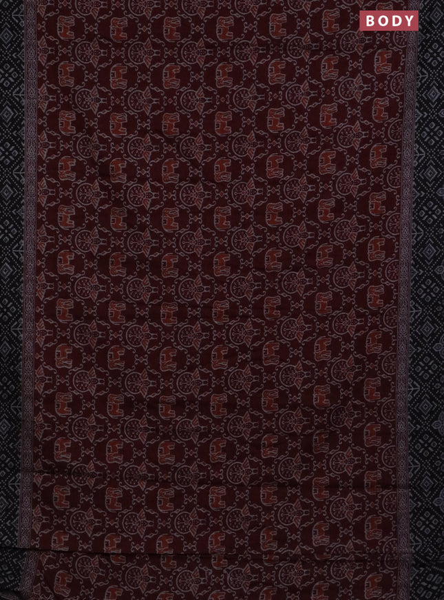 Muslin cotton saree maroon and black with allover prints and printed border