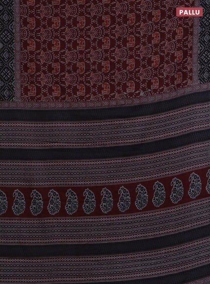 Muslin cotton saree maroon and black with allover prints and printed border
