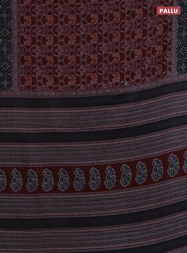 Muslin cotton saree maroon and black with allover prints and printed border