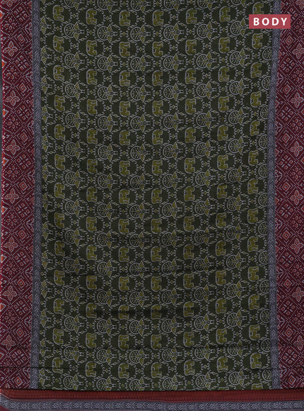 Muslin cotton saree sap green and maroon with allover prints and printed border