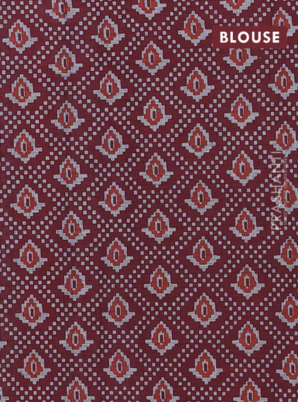 Muslin cotton saree sap green and maroon with allover prints and printed border