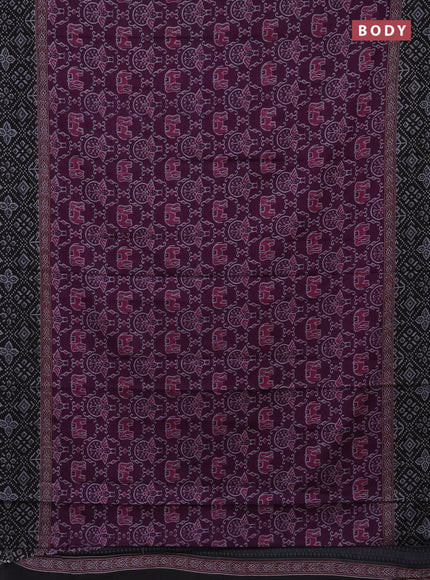 Muslin cotton saree purple and black with allover prints and printed border