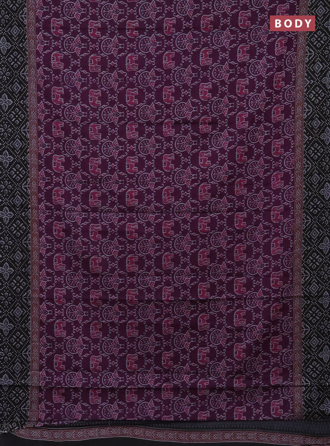 Muslin cotton saree purple and black with allover prints and printed border