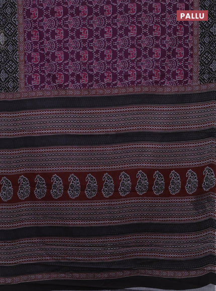 Muslin cotton saree purple and black with allover prints and printed border