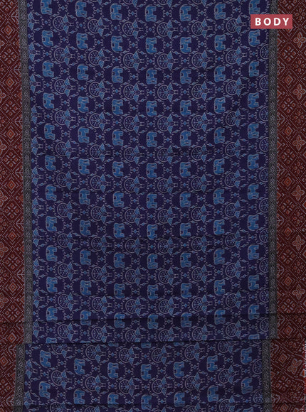 Muslin cotton saree navy blue and maroon with allover prints and printed border