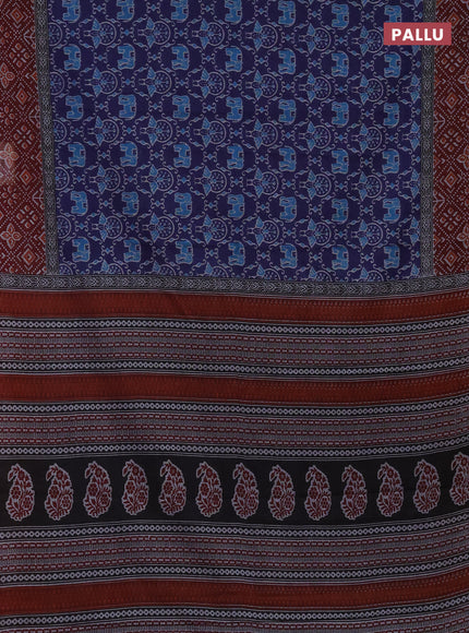 Muslin cotton saree navy blue and maroon with allover prints and printed border