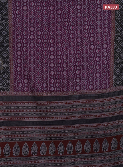 Muslin cotton saree deep purple and black with allover prints and printed border