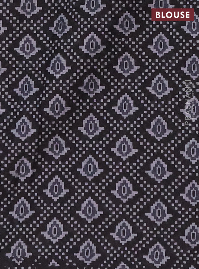 Muslin cotton saree deep purple and black with allover prints and printed border