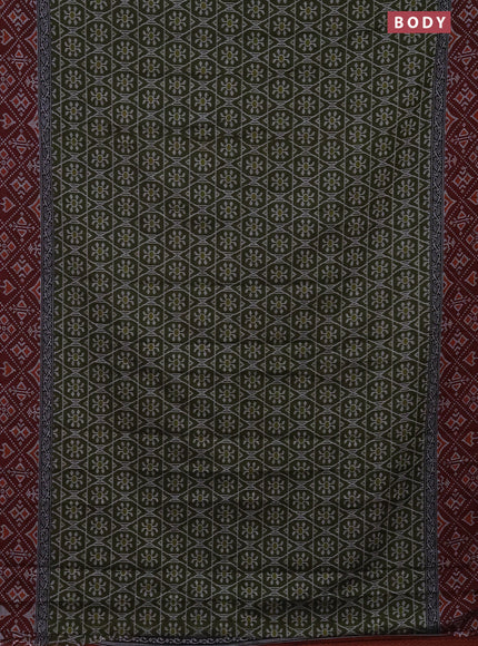 Muslin cotton saree sap green and maroon with allover prints and printed border
