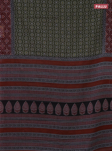 Muslin cotton saree sap green and maroon with allover prints and printed border
