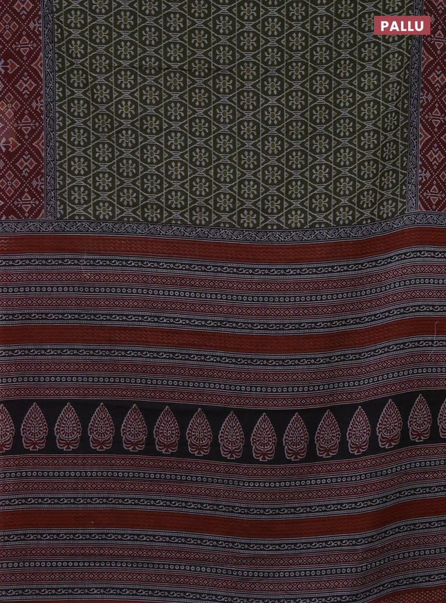 Muslin cotton saree sap green and maroon with allover prints and printed border