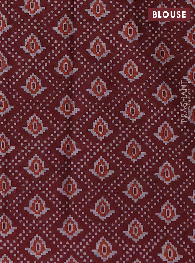 Muslin cotton saree sap green and maroon with allover prints and printed border