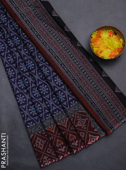 Muslin cotton saree navy blue and maroon with allover prints and printed border