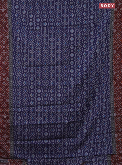 Muslin cotton saree navy blue and maroon with allover prints and printed border