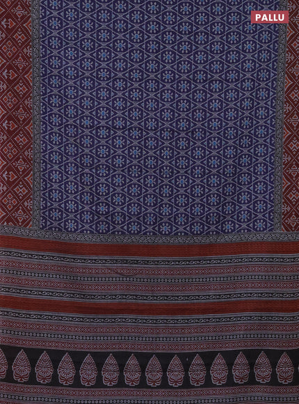 Muslin cotton saree navy blue and maroon with allover prints and printed border