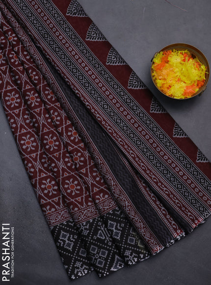 Muslin cotton saree maroon and black with allover prints and printed border